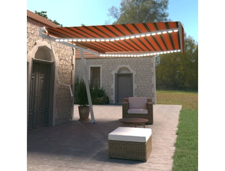 vidaXL Toldo autom. LED e sensor de vento 500x350 cm laranja/castanho