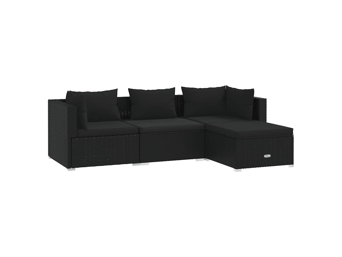 Maison Exclusive - 4 Pcs Conjunto Lounge De Jardim C/ Almofadões Vime Pe Preto