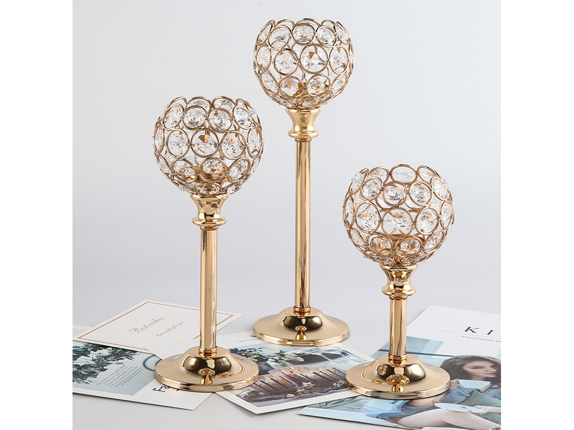 Suporte de vela decorativo de metal e cristal, estilo europeu, para casamento e casa