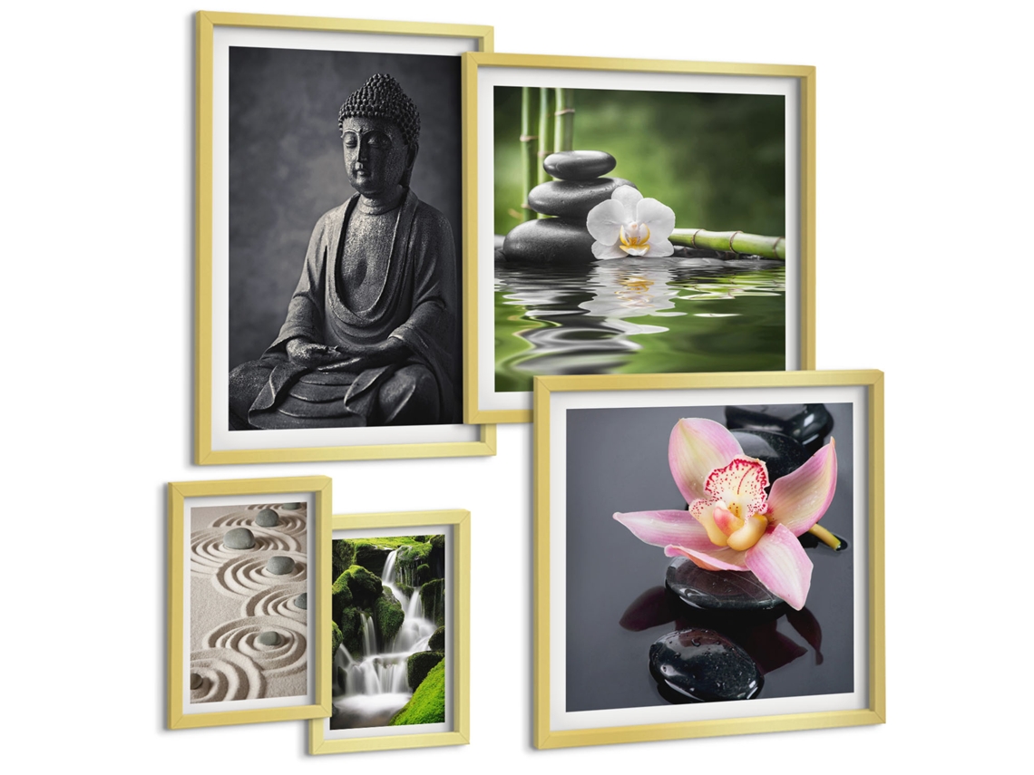 Composição De Quadros Frutas Cítricas No Jardim Moldura Dourada Imagens Para Um Quarto Infantil Espelharte (conjunto De 5 Imagens)