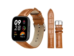 Bracelete Para Redmi Watch 3 - Couro - Fivela De Pino - Textura De Bambu (20mm) Marrom Claro