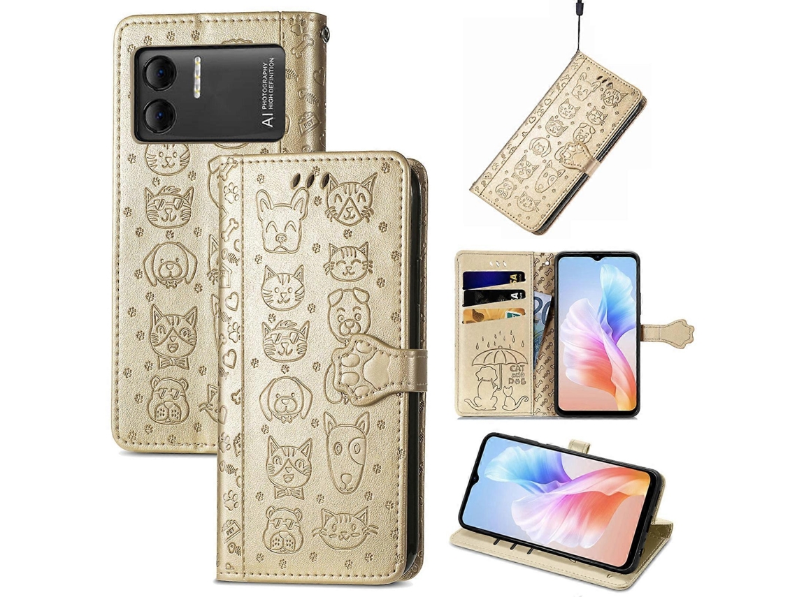 Capa De Couro Com Estampa De Gato E Cachorro Para Doogee X98 Pro / X98