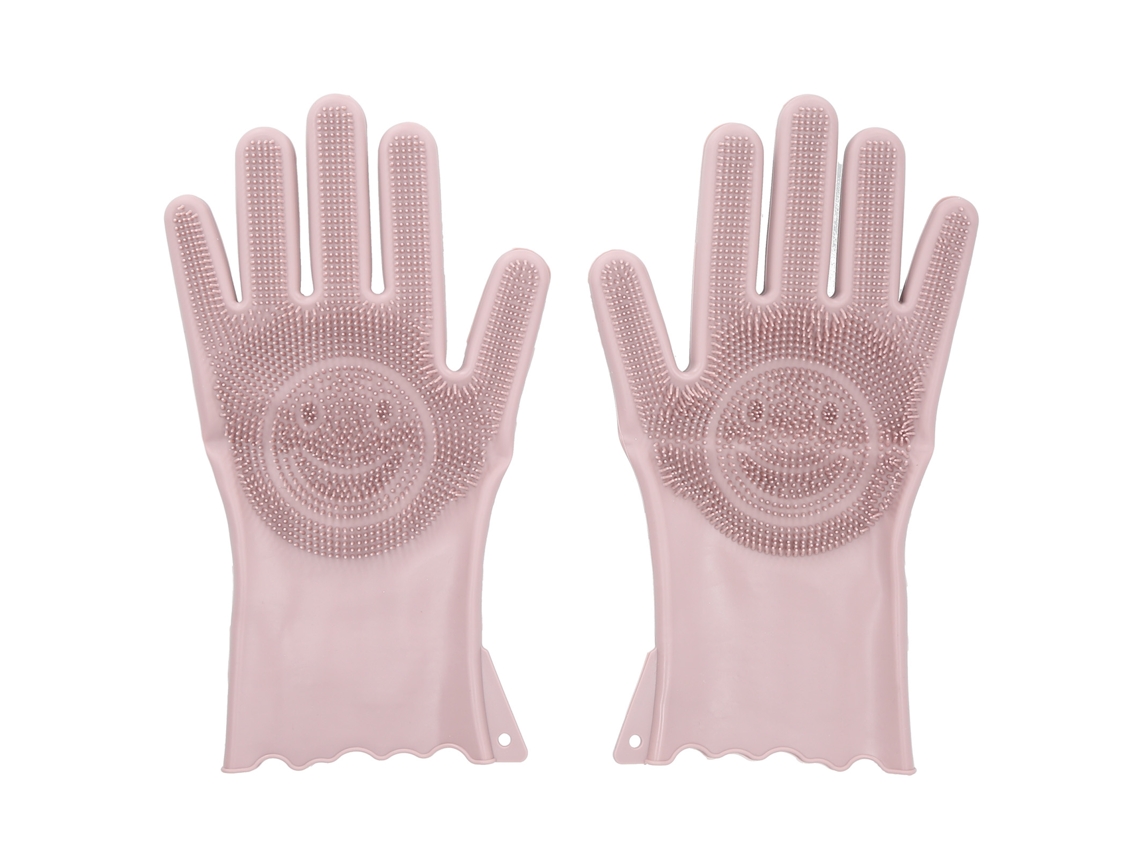 Luvas de Silicone Anti calor À Prova D'água com Escova para Cozinha e Limpeza Doméstica Rosa Dusty
