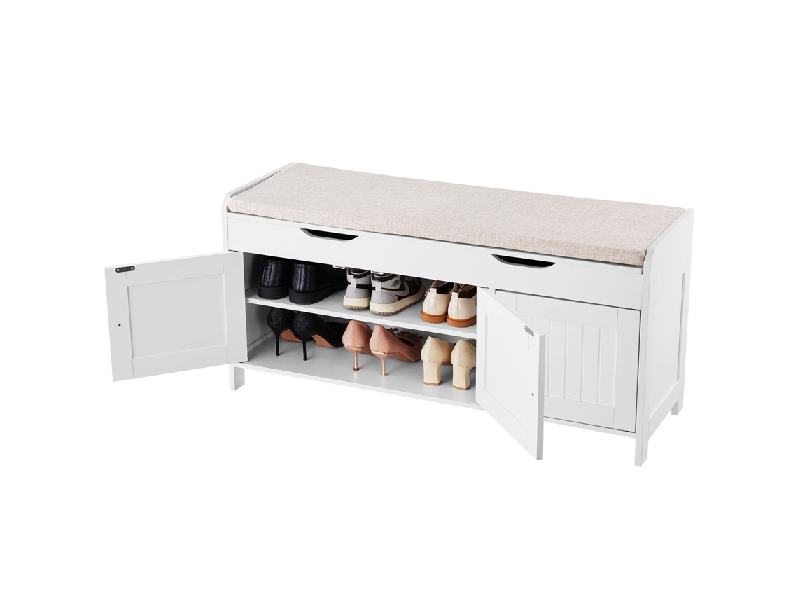 Banco Sapateiro 105 X 35 X 50,3 Cm Com Almofada De Assento 3 Armários, Branco Vevor