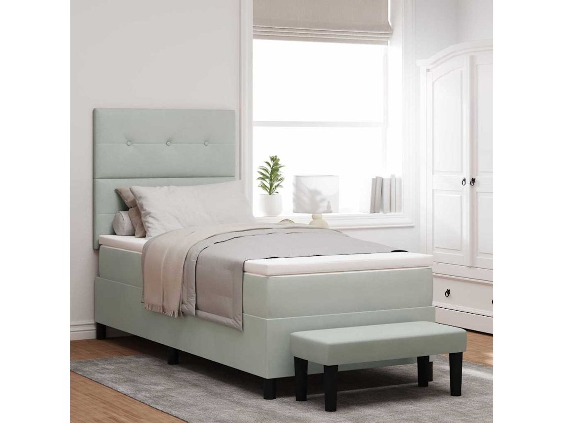 Vidaxl Cama Box Com Cabeceira Cinzento-claro 200 X 100 Cm Veludo