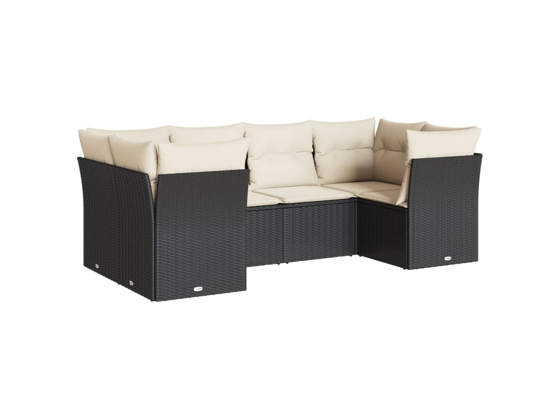 Conjunto Sofás de Jardim 6 Pcs com Almofadões Vime Pe Preto MAISON EXCLUSIVE (6 pcs)