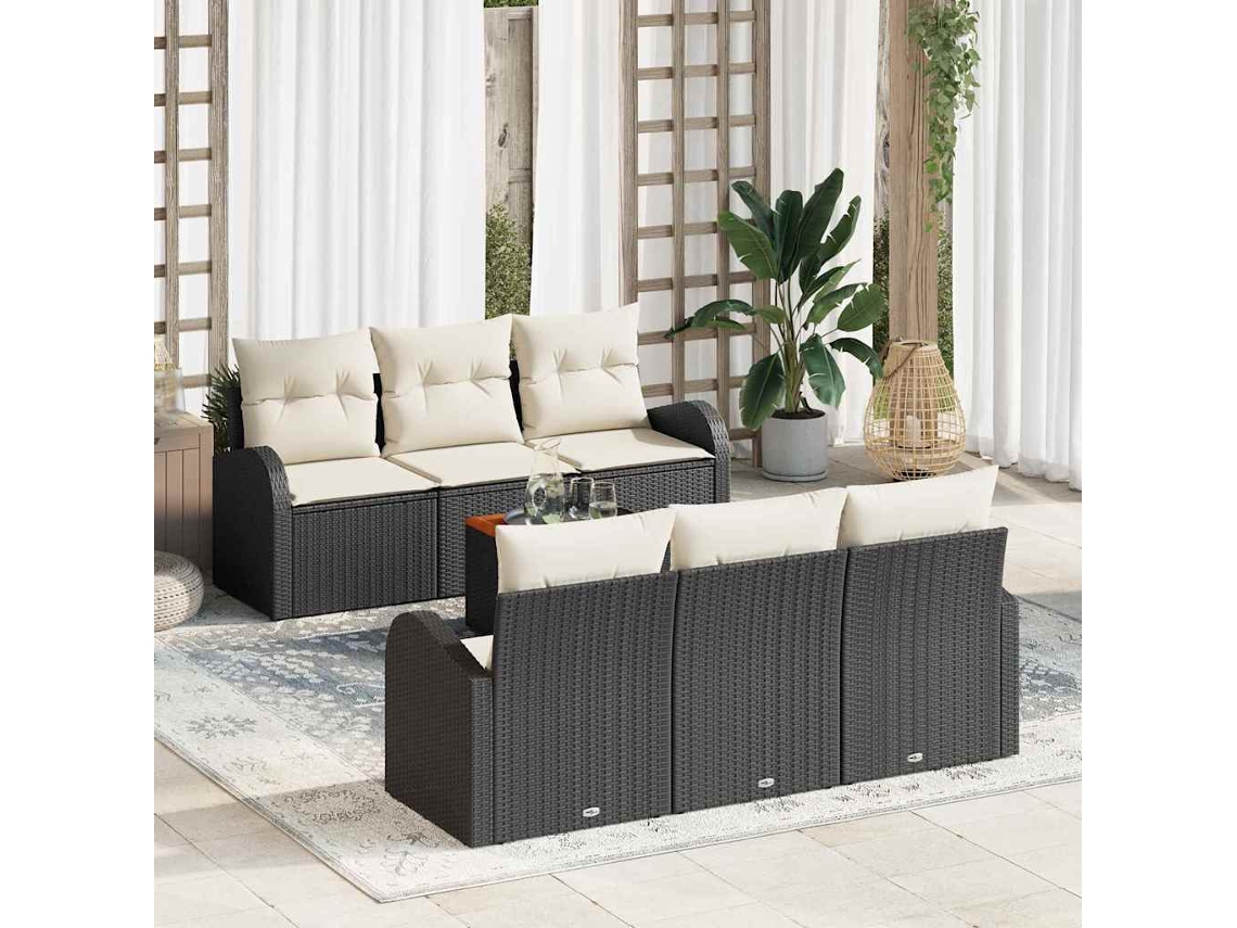 Vidaxl Conjunto De Sofá De Jardim 7 Unid. Preto E Creme Vime Pe