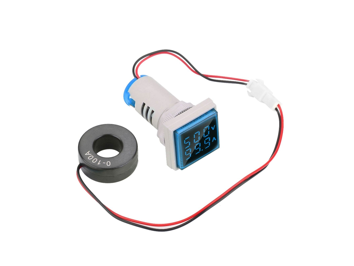 Medidor De Tensão E Corrente Ac Com Display Led Digital 22mm Indicador 0-100a Azul
