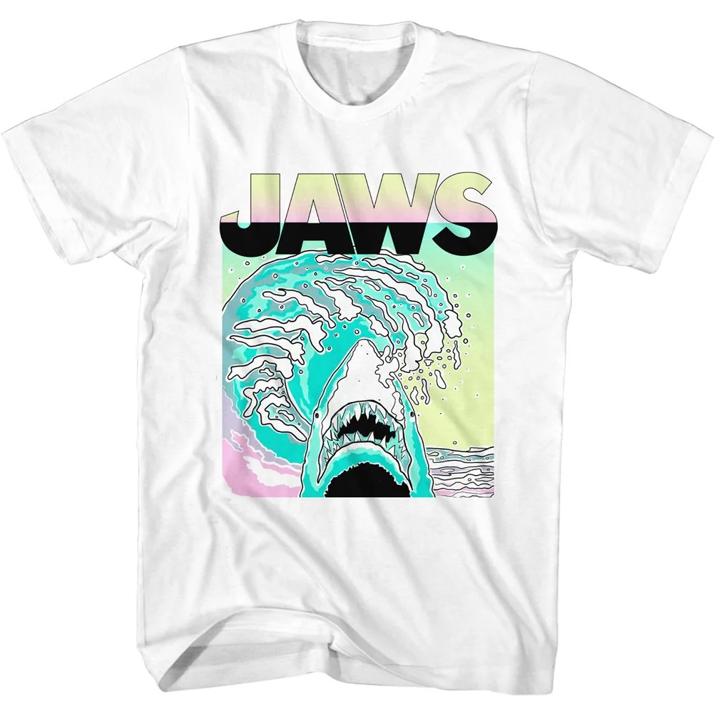 Rockinstone Jaws Movie Neon Waves White Adult T-shirt Size:xl