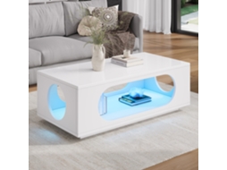 Mesa Centro Led App 100x50x35cm Mdf 30kg Branca