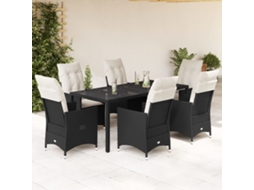 Vidaxl 7 Pcs Conjunto De Jantar P/ Jardim C/ Almofadões Vime Pe Preto
