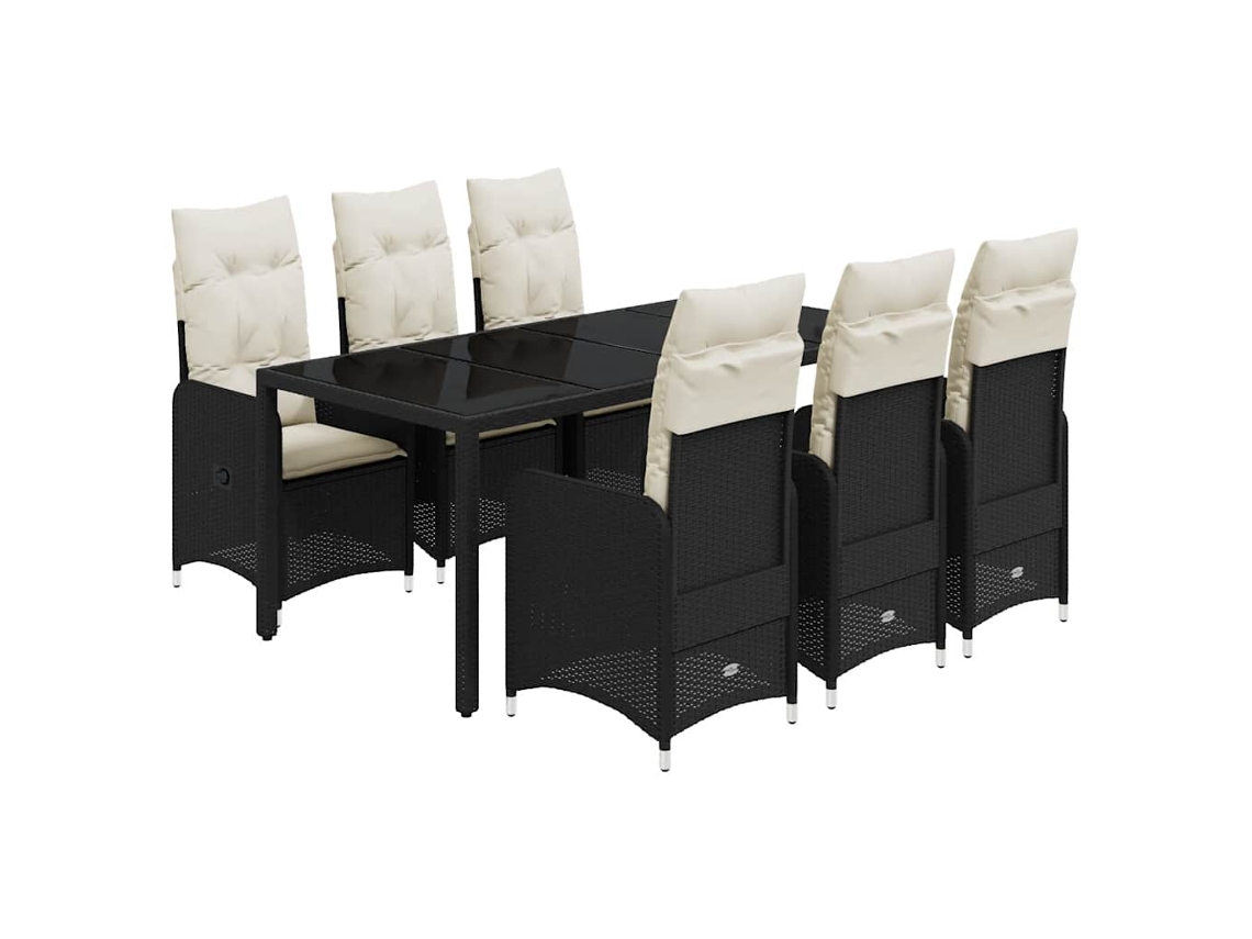 Conjunto de 7 Bistrôs para Jardim com Almofadões Vime Pe Preto MAISON EXCLUSIVE