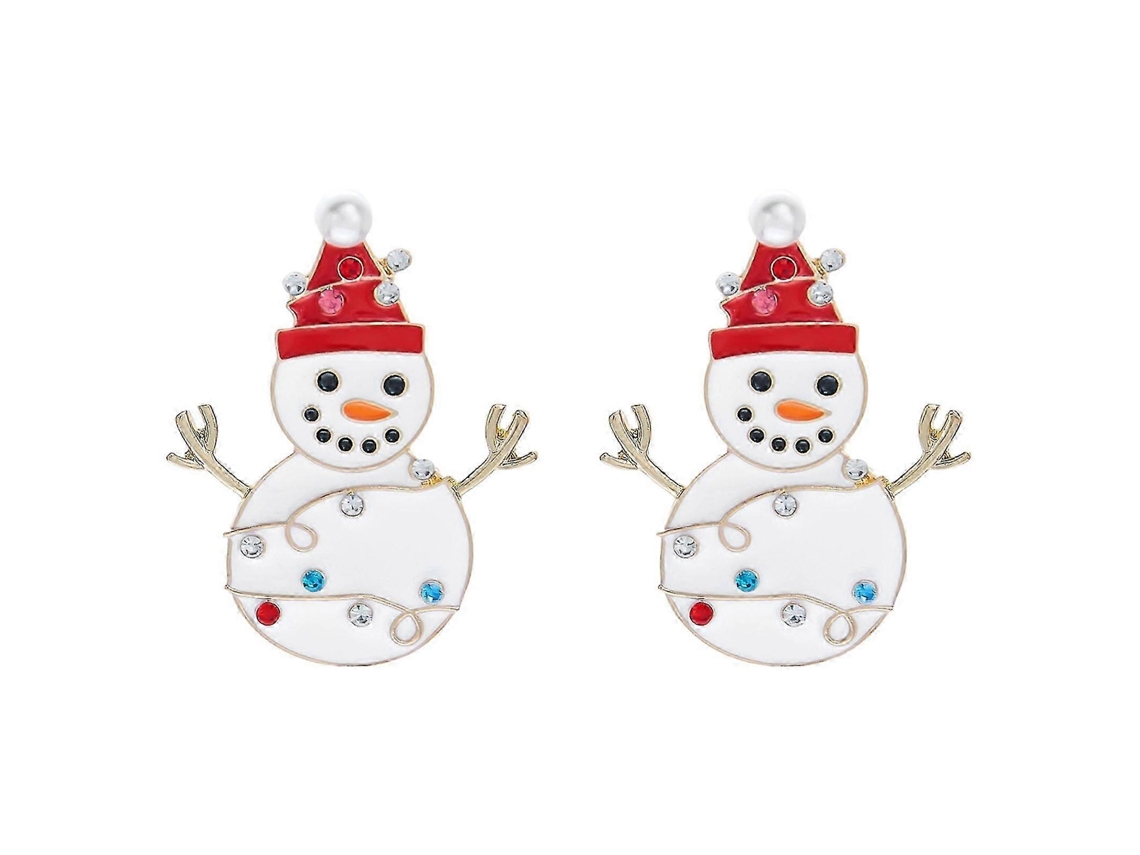 Brincos De Orelha, Tema Natal, Esmalte, Boneco De Neve, Tons Dourados, Para Festas