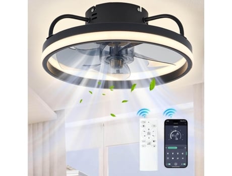 Ventilador De Teto Com Luz E Controle Remoto, 6 Velocidades, Dimmer, Aplicativo Inteligente, Iluminação Para Quarto Ehsttdh (preto, 33 Cm)