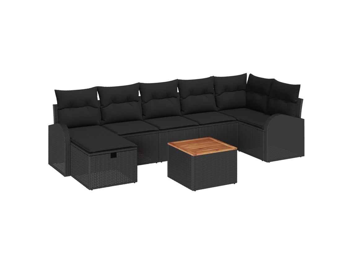 Conjunto 8 Sofá De Jardim Vidaxl Preto Vime Pe (289 X 124 X 85 Cm)