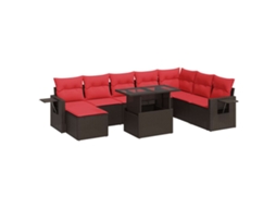 Conjunto de 9 Sofás Jardim com Almofadões Vime Pe/acácia Castanho MAISON EXCLUSIVE (9 pcs)