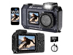 Câmera À Prova D'água 8k 70mp Com Tela Dupla, Submersível A 10m (33 Pés), Wi-fi E Sos (preta)