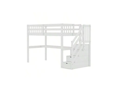 Cama Alta, 90 X 200, Cama Alta Infantil Com Gavetas De Armazenamento E Escrivaninha Embaixo Da Cama, Branca