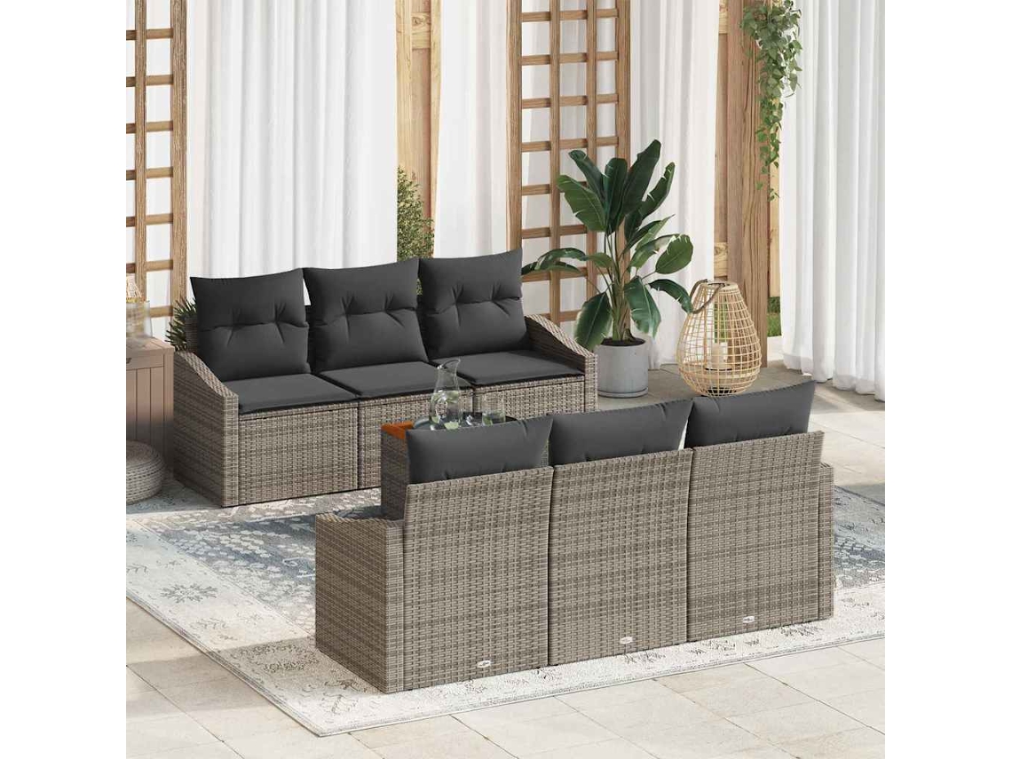 Vidaxl Conjunto De Sofá De Jardim 7 Unid. Cinzeto Vime Pe