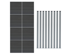 Vedao Exterior Wpc 185x1391cm | Cinzento | 8 Painis 9 Postes De Alumnio Com Led Solar | Painel Dupla Face | Design Monstershop