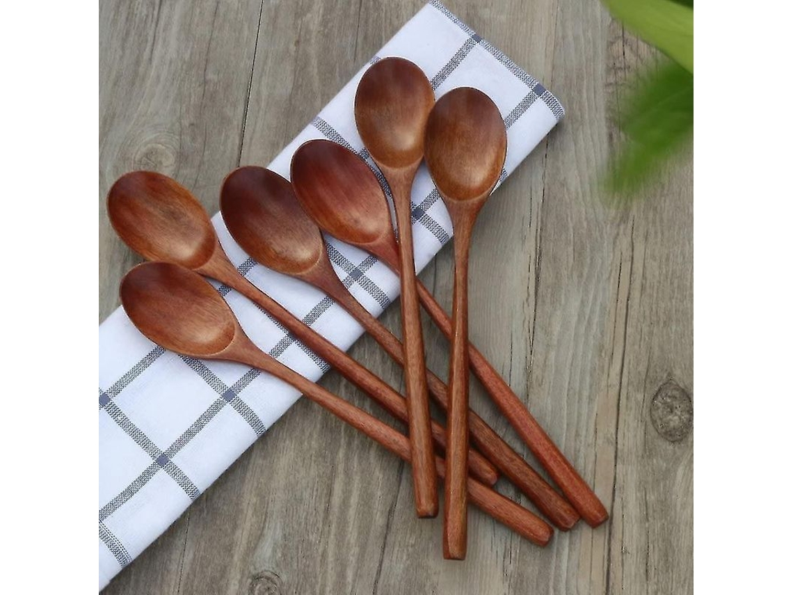 Colheres De Madeira, 6 Unidades 9 Polegadas, Colheres De Sopa Naturais Para Comer E Misturar, Eco-amigáveis