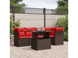 Vidaxl Conjunto De Sofá De Jardim Com 6 Peças E Almofadas Em Rattan Sintético Marrom