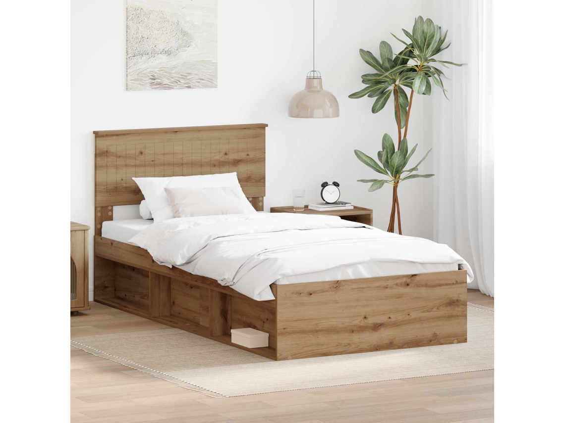 Vidaxl Estrutura Da Cama Com Cabeceira Carvalho Artesanal 100 X 200 Cm