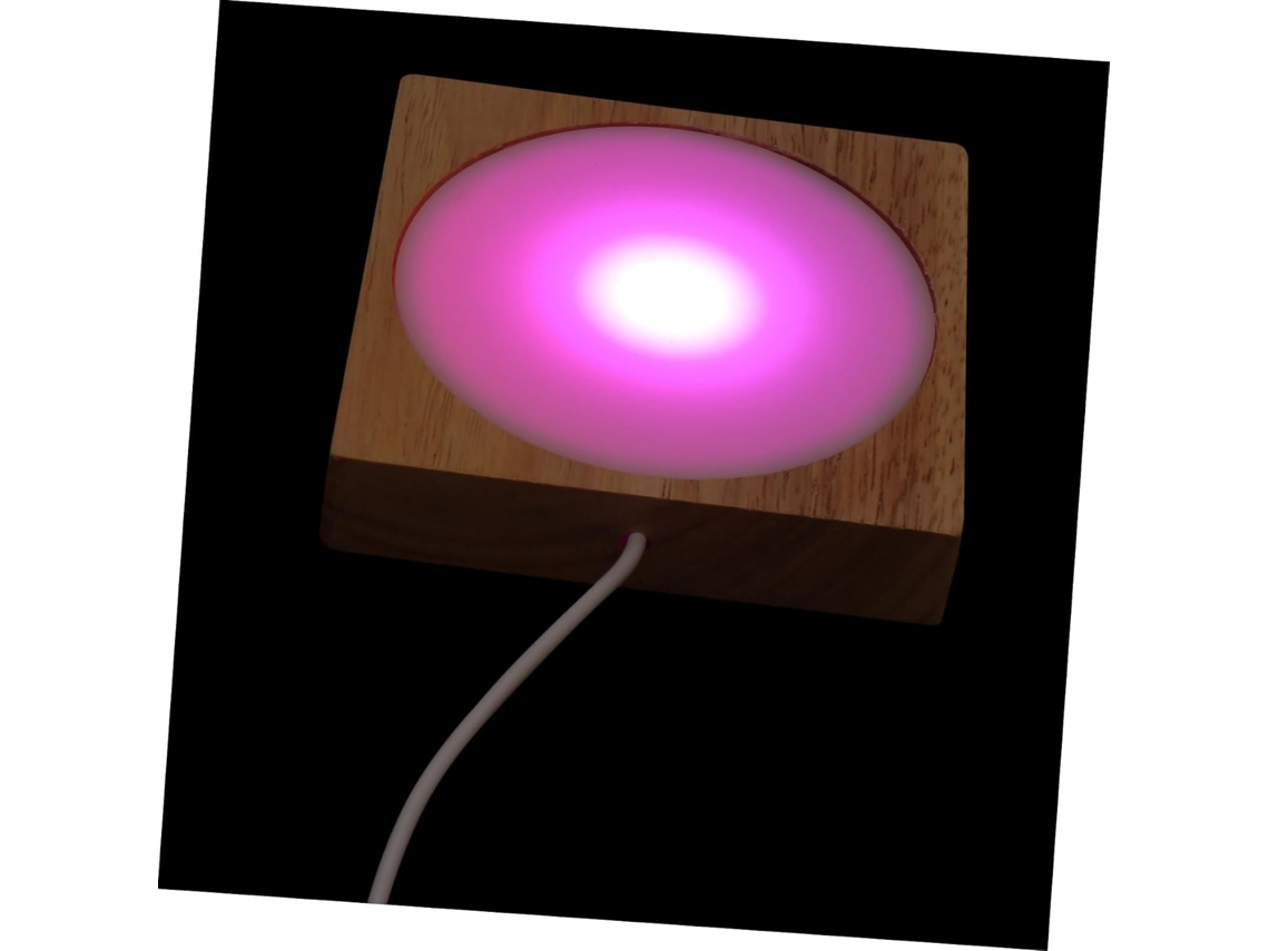 Luminária Noturna Led Criativa De Madeira Amarela Com Base Usb.