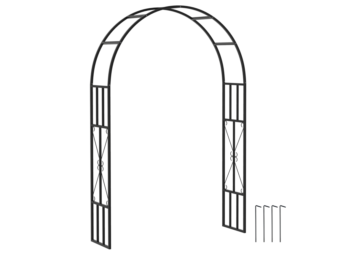 Arco de Jardim de Aço Arco de Rosas para Plantas Trepadeiras para Decoração Cerimonial150 X 40 X 223 Cm Preto Ge