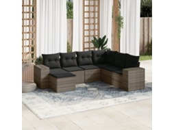 Vidaxl 7 Pcs Conjunto Sofás P/ Jardim C/ Almofadões Vime Pe Cinzento