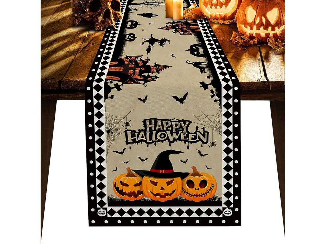 Runner de mesa LINJOU luxury 274cm, castelo assombrado de Halloween, algodão linho 33x274