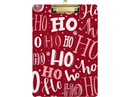 Prancheta Dobrável Fina de Plástico Ho com Divertido Desenho Natalino Vermelho 31,8 X 22,9 0,3 Cm