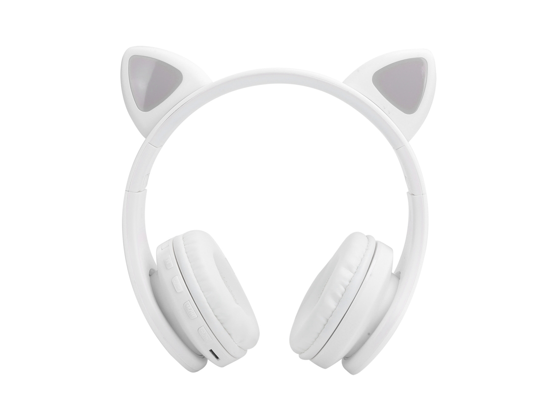 Fones de ouvido Bluetooth 5.0 com microfone, orelhas de gato, luzes LED e redução de ruído, branco | S/MARCA