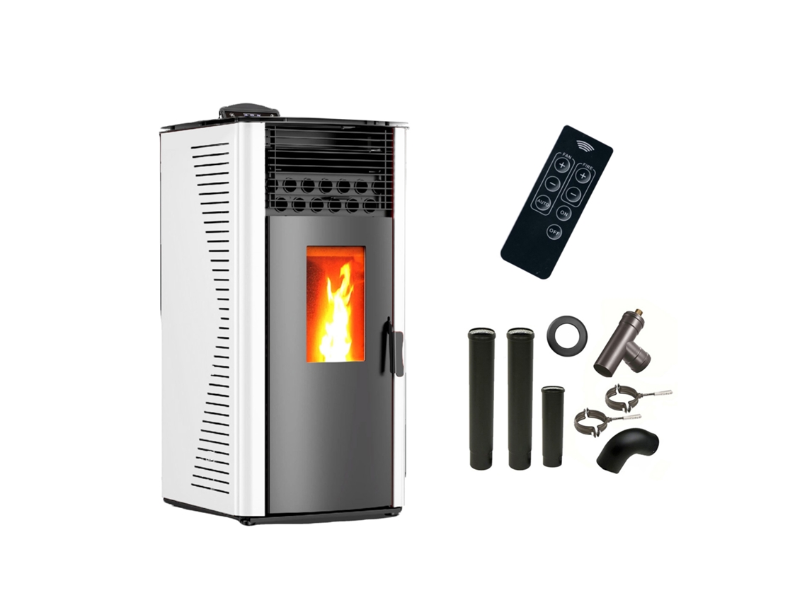 Salamandra A Pellets A Ar Anita 12 Kw Branco Sannover + Kit De Ligação Das Condutas De Chaminé