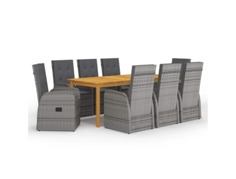 9 Pcs Conjunto De Jantar Para Jardim Cinza Haochrymec