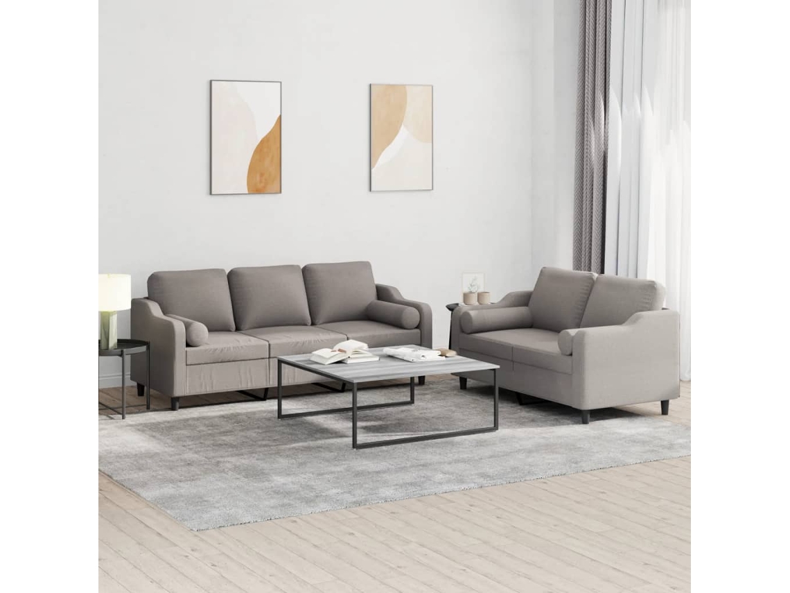 Vidaxl 2 Pcs Conjunto De Sofás Com Almofadas Tecido Cinza-acastanhado