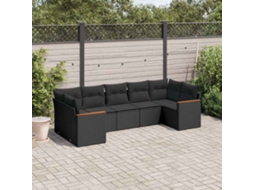 Vidaxl 7 Pcs Conjunto De Sofás P/ Jardim C/ Almofadões Vime Pe Preto