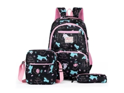 Mochila De Três Peças Com Estampa Quadrada Estilo Estudante 5