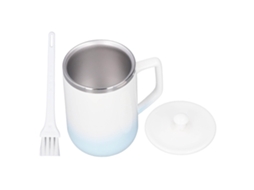 Caneca de Café com Agitação Automática Cerâmica Recarregável 360ml Esmalte Degradê Azul Branco