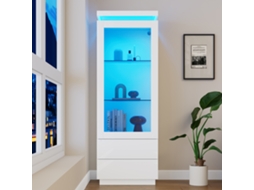 Vitrine Hochglanz Weiß 60x40x171cm Mit Led 2 Schubladen Glastüren Klapptür Schrank Standregal Wohnzimmereinrichtung Mega Echo Trade Shop