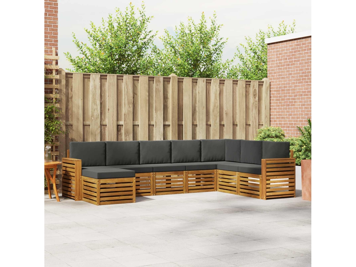Vidaxl Conjunto De Sofás Para Exterior 8 Unid. Natural E Antracite