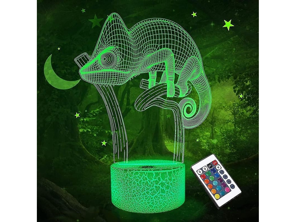 Luz Noturna Nova Line 3D Camaleão com Projeção Led Infantil com Controle Remoto