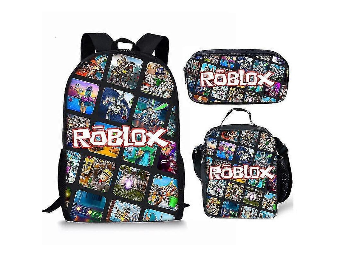 Conjunto De Três Peças Mochila Roblox 3d Para Estudantes, Lancheira, Estojo E Mochila. Aquaforge