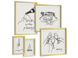 Quadros Decorativos Para Parede Padrões Florais Intensos Moldura Dourada Pinturas De Quarto Espelharte (conjunto De 5 Imagens)