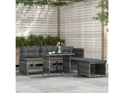 Vidaxl 4 Pcs Conjunto De Jantar P/ Jardim C/ Almofadões Vime Pe Cinza
