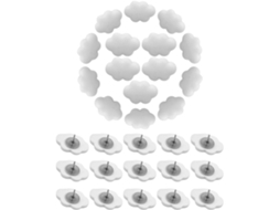 Tachinhas em formato creme, 30 unidades, combinando metal e resina, para decoração e fixação em quadrados de cortiça.
