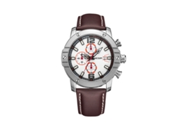 Relógio masculino Megir Fashion à prova d'água em metal com pulseira de couro ajustável, marrom e branco.