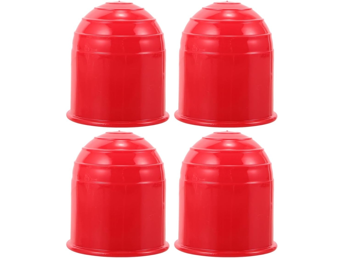 Conjunto De 4 Peças De Capa Protetora E Protetor De Bola De Engate De Reboque Em Plástico Vermelho.