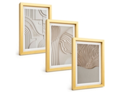 Composição De Quadrospadrões Abstratos Em Bege E Branco Moldura Dourada Imagens Para Um Quarto Infantil Espelharte (3 Peças 20x30 Cm)