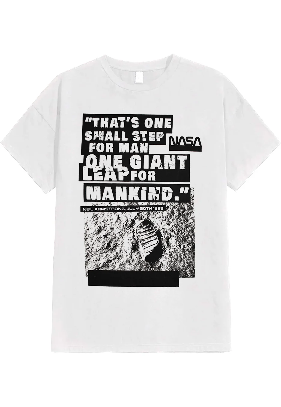 Size:xxl Rockinstone Nasa - Foot Print On The Moon White - T-shirt Unisex Adults